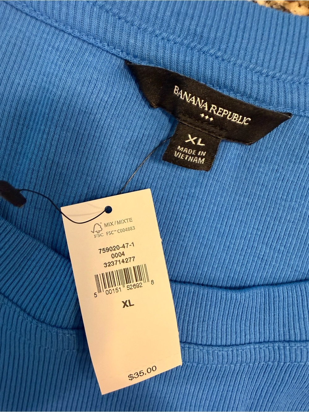 Banana Republic Factory Crew Ribbed Elbow Sleeve blue top SZ XL - Picture 5 of 12